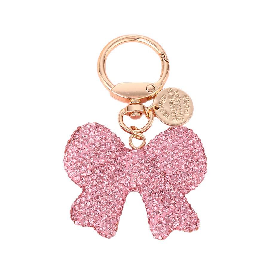 Korean Rhinestone Bow Keyring: Cute Luxury Car Pendant Gift синий