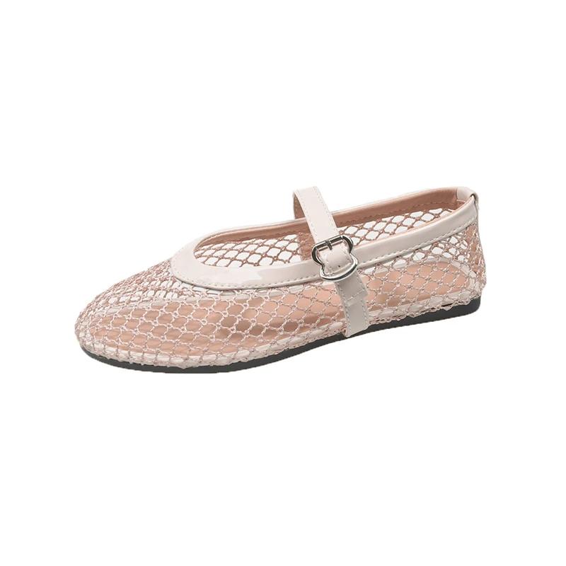 Fashion Mesh Ballet Shoes Women's Spring and Summer New Round Toe Shallow Mouth Cutout Mesh Breathable Flat Sandals