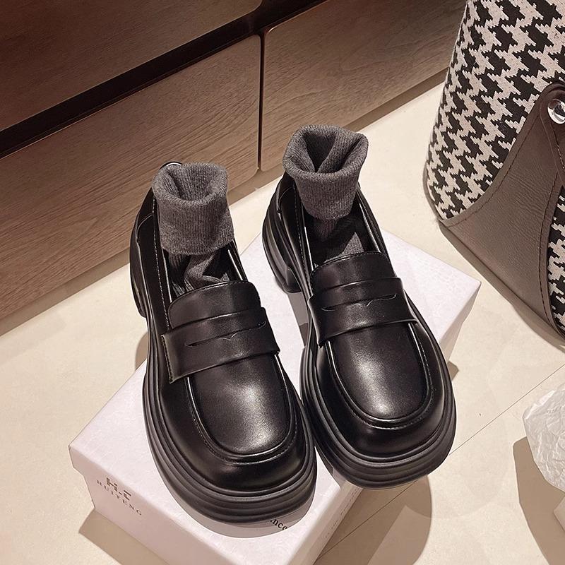 Platform Small Leather Shoes Women's 2025 Spring and Summer New Retro British Style Heightening Black College Jk Shoes Muffin Loafers