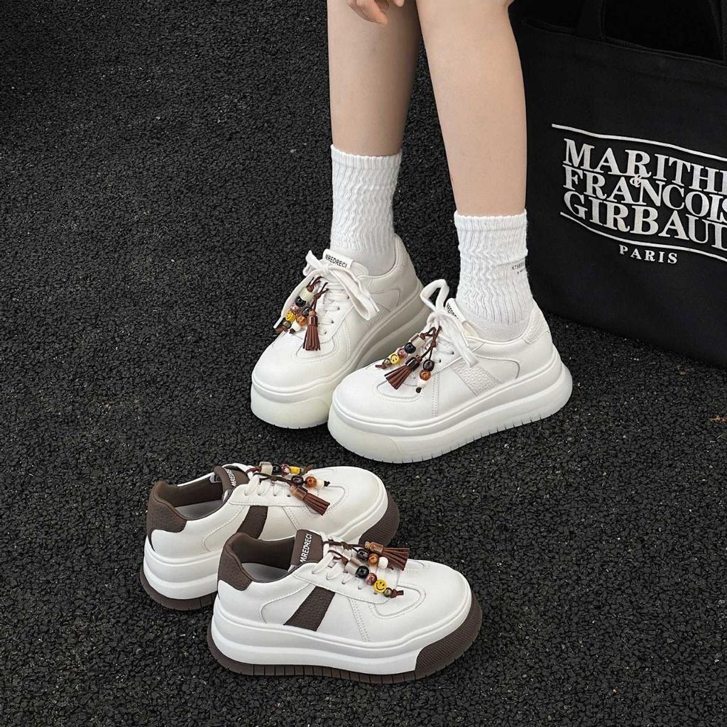 2025 Autumn New Leather Thick-soled Heightening Little White Shoes Women's and Women's Shoes Versatile Casual Moral Training Shoes Muffin Board Shoes