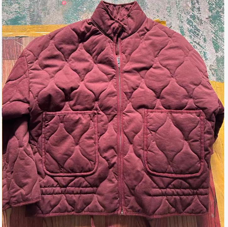 Autumn/Winter European & American Stand Collar Zipper Jacket with Large Pockets & Tie, Women's Long Sleeve Washed Cotton Coat