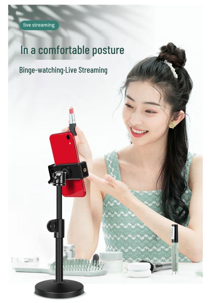 Multi-Functional Mobile Broadcast Stand with Fill Light and Adjustable Camera Positions for Photography and Video Recording