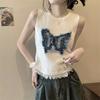 WTEMPO American Retro Butterfly Knitted Vests Women's Spring Summer Tassel Short Slim Fit Large Size Sleevelesss Tops
