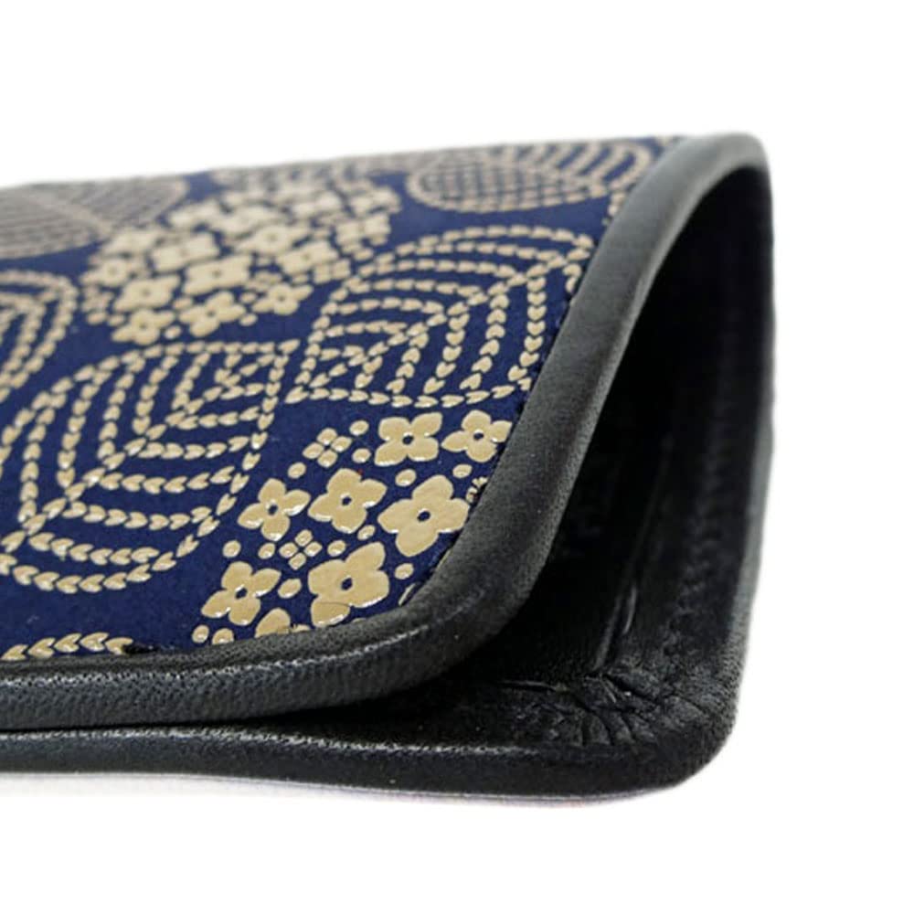 Inden Glasses Sack 4203 Navy deerskin x white lacquer Hydrangea pattern Soft type 16cm x x [Indenya] 7.3cm 1.8cm