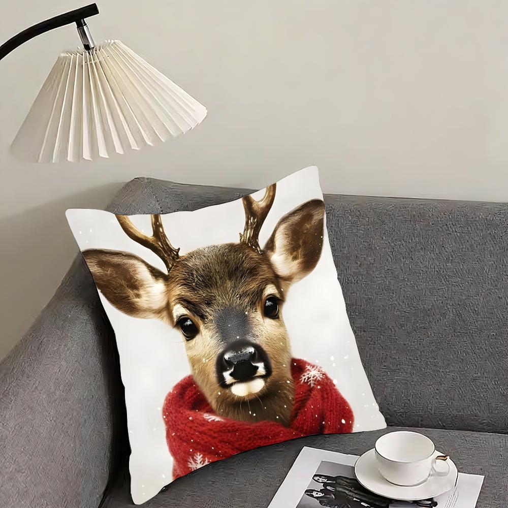 Reindeer Christmas Cute Cushion Cover Pillowcase Ultra Soft Skin Friendly Fabric Cloud Like Comfort  Concealed Zipper