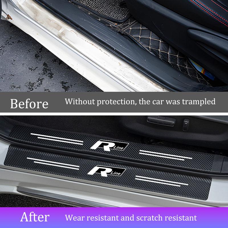 XMZSA1 For Volkswagen VW Carbon Fiber Car Door Sill Sticker R Line Tiguan Jetta Golf 3 4 5 6 7 Polo Passat Threshold Pad Film Accessory