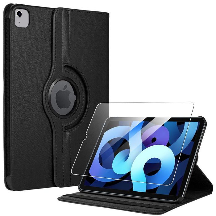 Case + Tempered Glass - BOOLING - iPad Air 4/5 10.9" - 360° Protection - Black Faux Leather - Multi-Angles