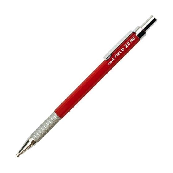 Mitsubishi Pencil Field 2 Mechanical Pencil, Red Lead M207001P.15, 2.0mm Tip, Knurled Metal Grip