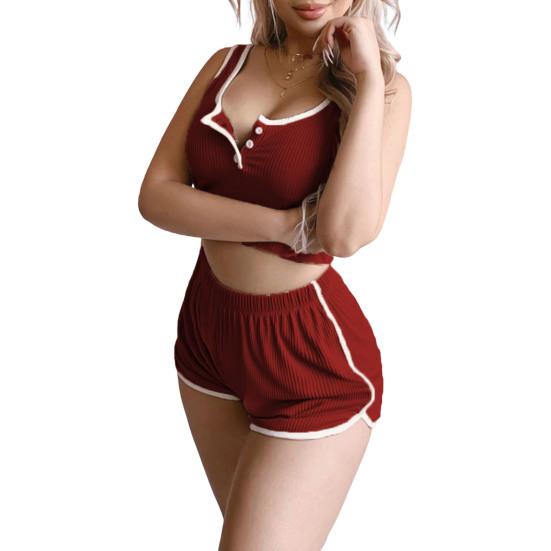 Women's Ribbed Knit 2 Piece Pajamas Set Sleeveless Crop Top And Shorts Pjs Set Summer Casual Sleepwear