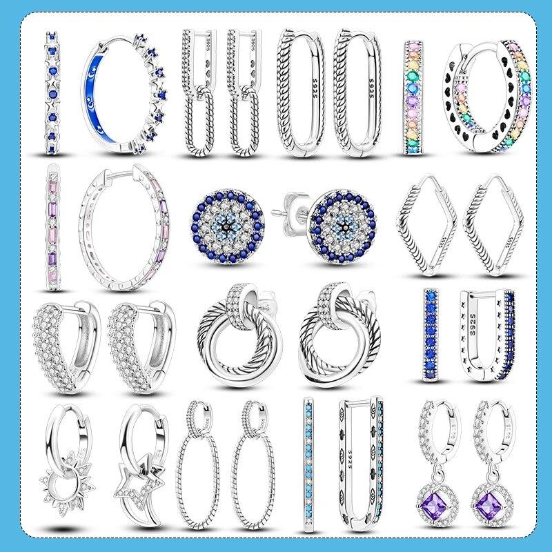 

Серьги-кольца из серебра 925 пробы, сверкающие серьги-гвоздики с паве, подарок для женщин, ювелирные изделия на помолвку, юбилей