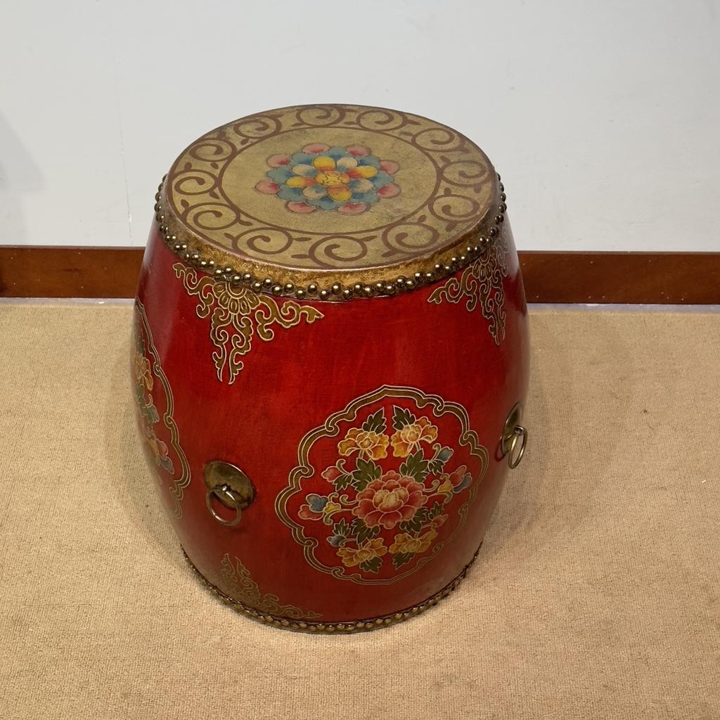 New Chinese Style Distressed Drum Stool, Solid Wood Tea Table & Accent Seat for Living Dining Room, Creative Home Decor Ottoman