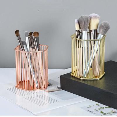 Desktop Pen Holder Office School Storage Case Metal Gold Rose Gold Box Desk Pen Pencil Organizer Home Decor Makeup Storage