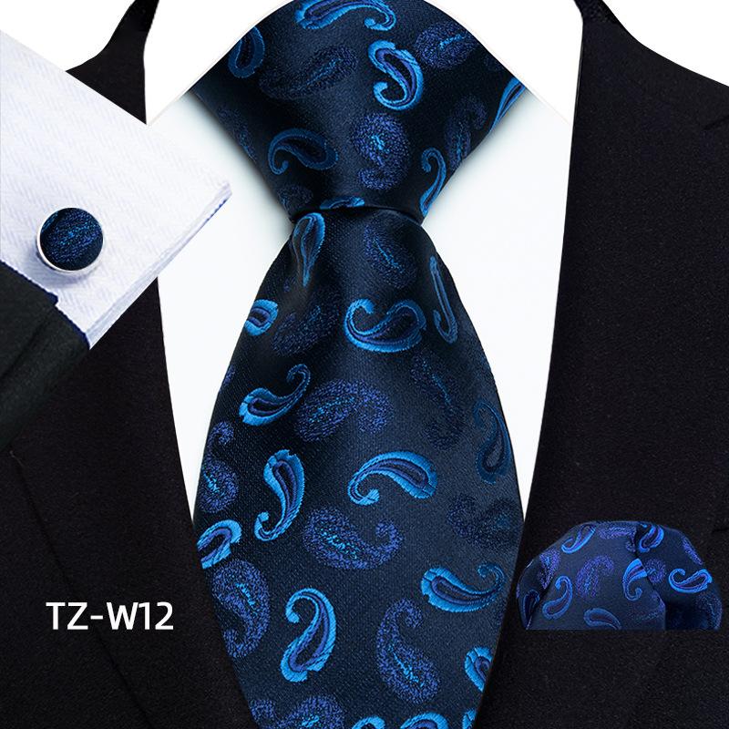 Floral Striped Paisley Literary Style Men'S Tie Pocket Towel Cuffs Three Pieces