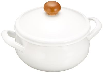 Nodahoro PO-15W 15cm Enamel Casserole, Gas/IH Compatible, Double-Handled Pot with Excellent Heat Retention, Made In Japan