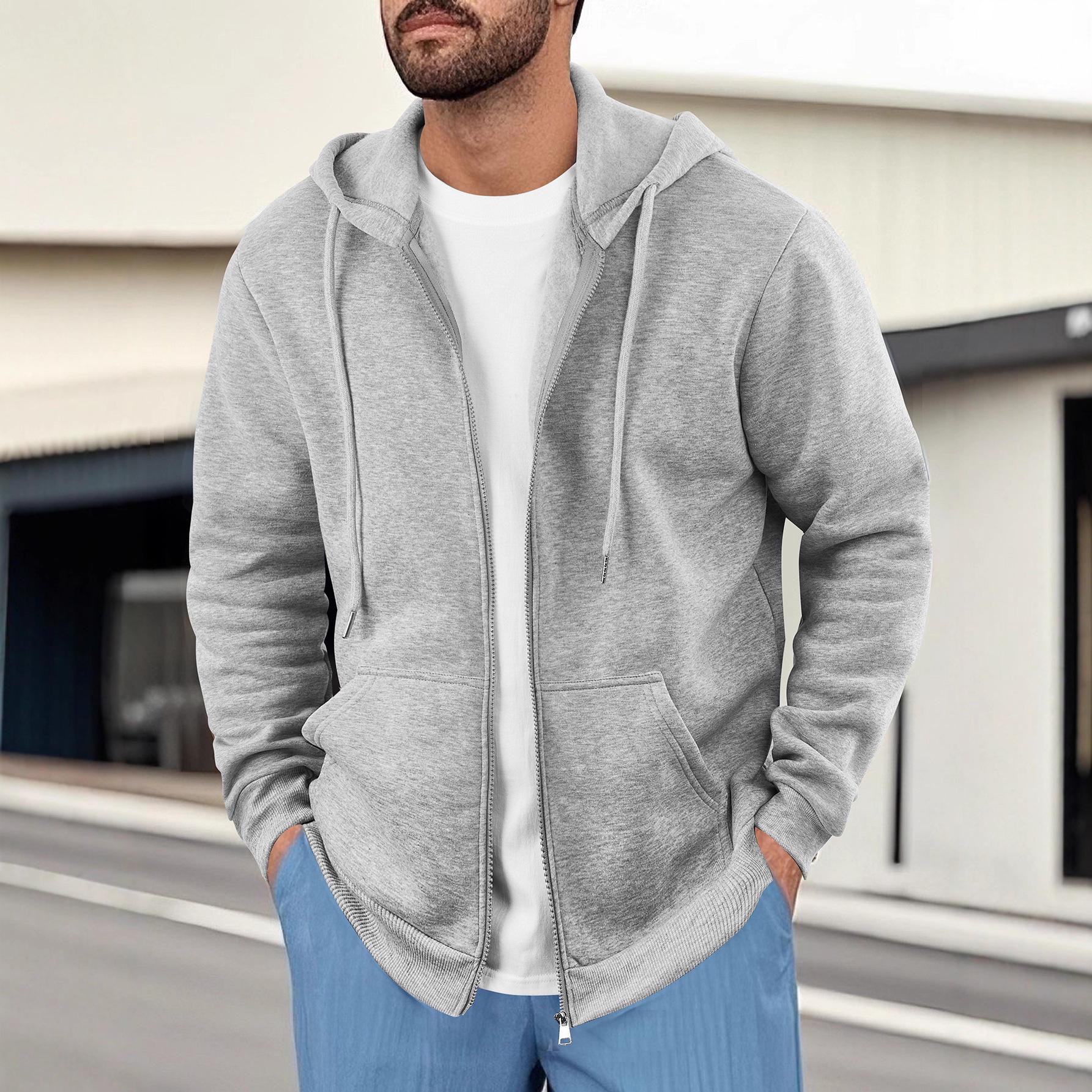 

Men s Hoodies & Sweatshirts Solid Color Retro Men s Top Jacket Zipper Sweatshirt XXXL серый
