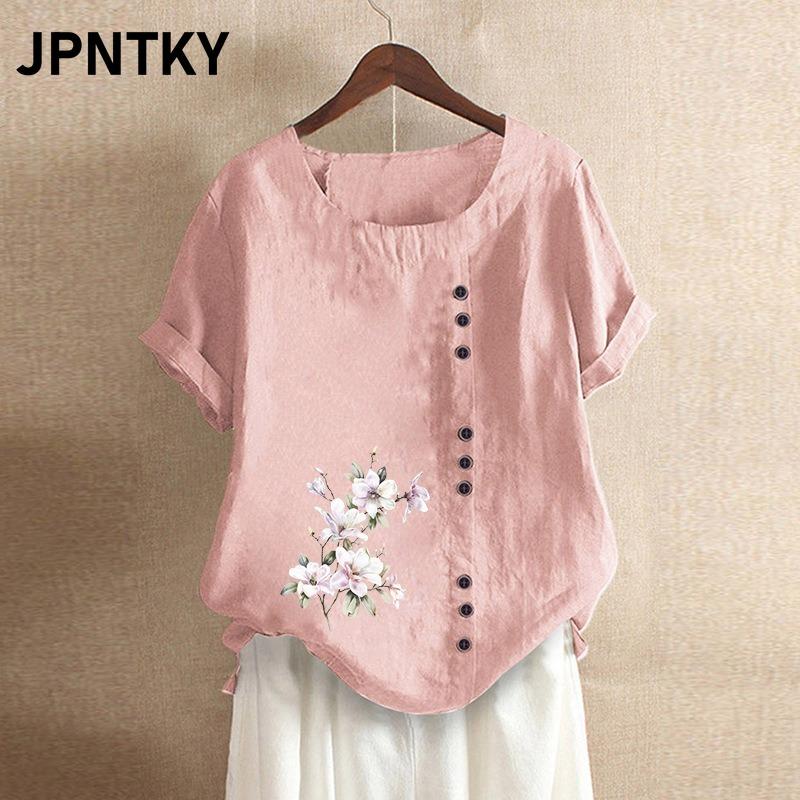 JPNTKY Women's Fashion Casual Short Sleeve O-Neck Blouses & Shirts