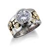 Huitan Two Tone Design Women's Rings Inlaid Round Cubic Zircon Hollow Out Design Wide Band Female Ring for Party Fashion