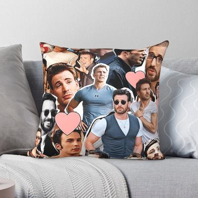 Chris Evans Photo Collage Pillowcase Polyester Linen Velvet Printed Zip Decor Pillow Case Sofa Seater Cushion Cover 18"