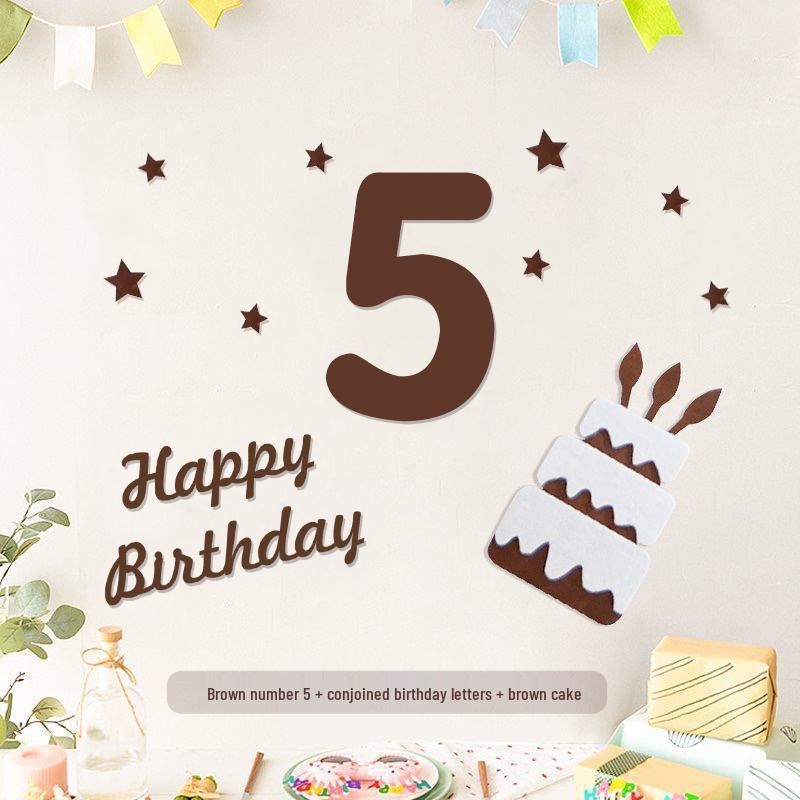 Minimalist Mori-Style Felt Happy Birthday Cake Wall Sticker for Baby's 1st Birthday Photo Props.