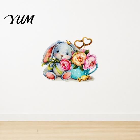 Watercolor Rabbit Wall Decals & Flowers Light Switch Sticker, Cute Bunny Peel And Stick Decal, Creative Home Interior Decor PVC Waterproof Art Decors