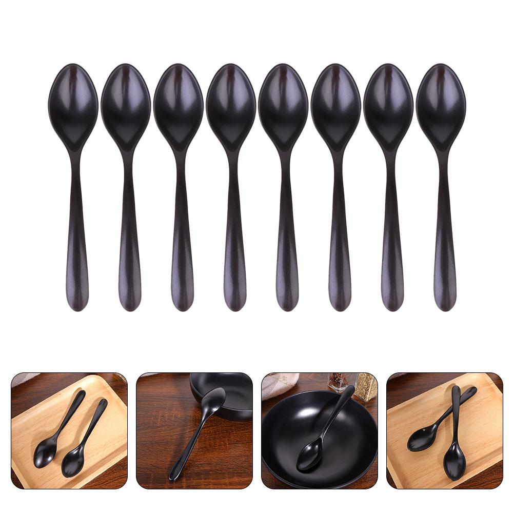 8Pcs Black Matte Melamine Spoon Soup Imitation Ceramic Ladle Coffee Dessert Multi Purpose Household Kitchen Dining Tableware чёрный
