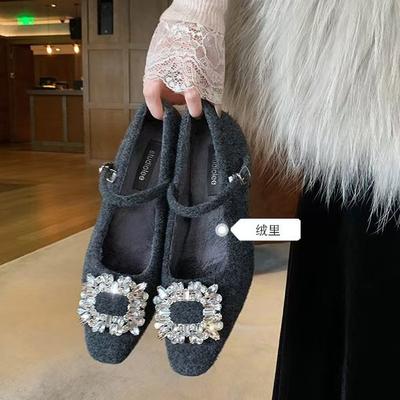 Shoe Drill Buckle Small Square Head Word Woolen Thick Heel Mary Jane Single Shoes Women's Spring