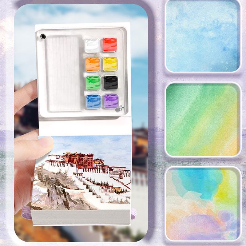 1Pc With Palettle Mini Painting Notebook Portable 50 Sheets School Sketching Creative Students Stationery Supply Watercolor