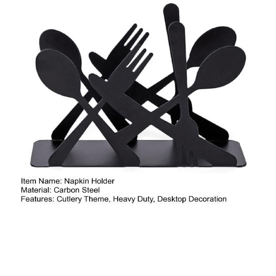 Black Cutlery Table Napkin Holder Standing Metal Fork Spoon Cutter Tissue Stand Home Kitchen Dining Table Flatware Paper Towel Dispenser Organizer