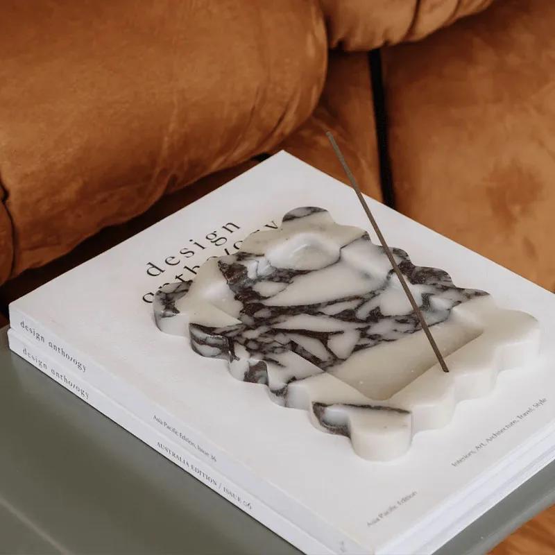 Light Luxury Style Natural Marble Art Storage Tray Creative Home Living Room Tabletop Decoration SauCer Jewelry Storage Dish