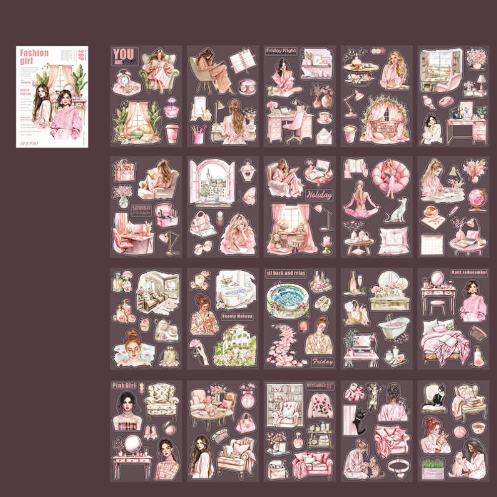 20 Sheets Girls Life Theme Stickers DIY Collage Decorative PET Girls Handbook Have a Good Day Durable Sticker Book