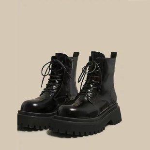 Winter Martin Boots Women's Thick-soled Medium Boots Autumn Martin Boots Women's Motorcycle Boots Black Short Boots