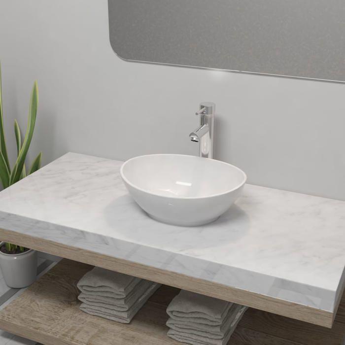 VidaXL Lavabo Salle de Bain Mitigeur Céramique Ovale Vasque Robinet Toilette 275497