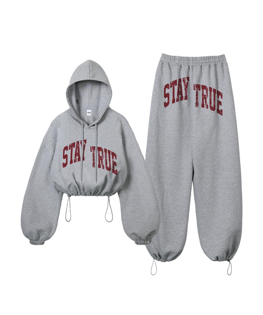 [Set] Arch Stay Burgundy String Oversized Crop Hoodie + Single-Pleat Wide Pants - Melange