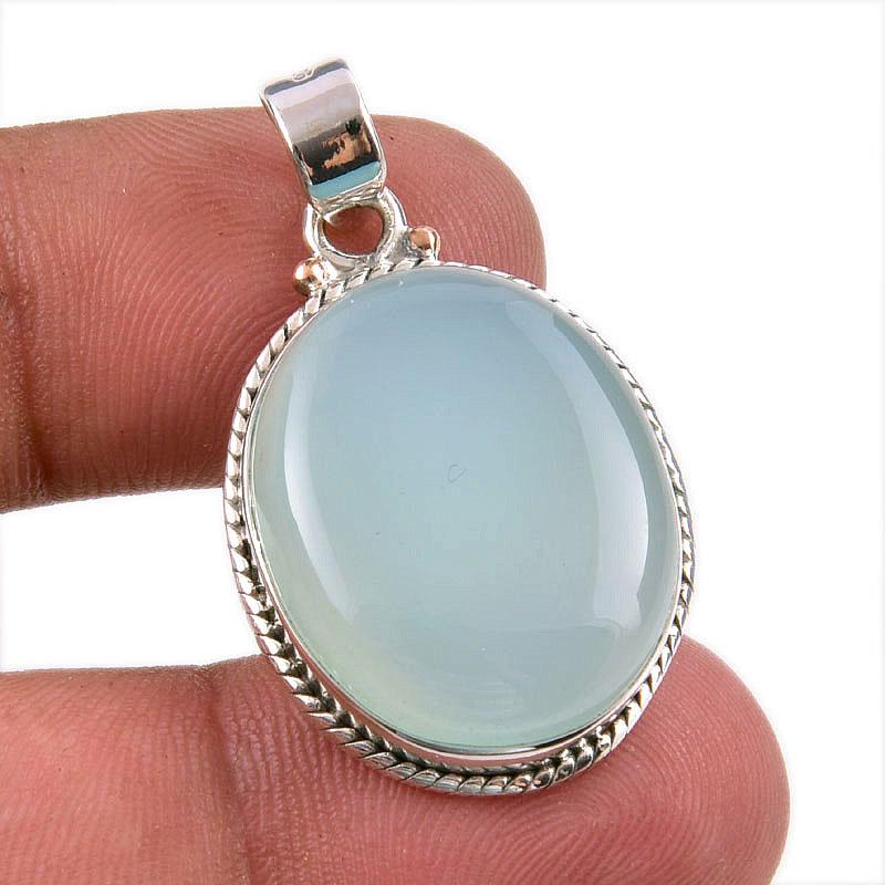 

Natural Aqua Chalcedony Gemstone Handmade 925 Solid Silver Pendant 1.50 j9h05