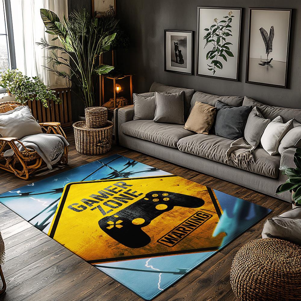 

Gamer Zone Warning Rug, Yellow Black Gaming Carpet for Living Room, Soft Non-Slip Mat with Controller Design Decor 50x80cm