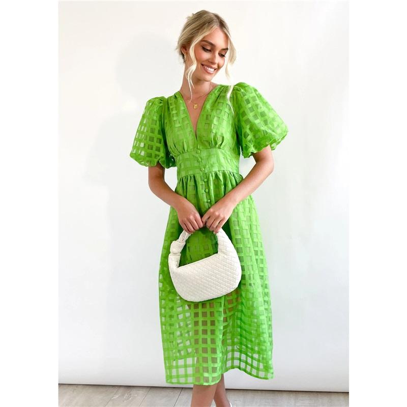 European And American Style Summer New Style Ladies Multicolor Lantern Sleeve Dress Casual Party Dress Women