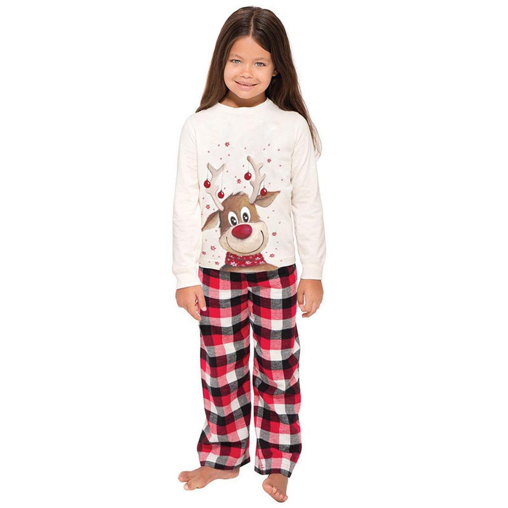 Reindeer Print Parent-Child Christmas Pajama Set – Long Sleeve Cotton Loungewear