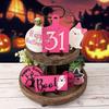 Halloween Tiered Tray Decor Set Happy Halloween Wooden Signs Cute Ghost Model Witch Spider Hat Ornaments Festive Atmosphere Decoration
