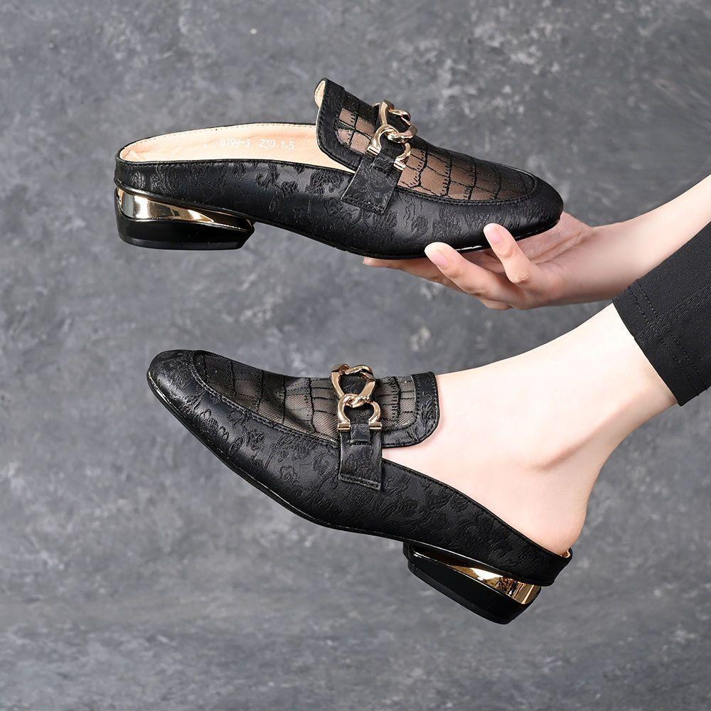 

Персонализированная сетчатая сумка для верхней одежды, тапочки-половинки для головы, женские новые летние дышащие тапочки для мамы 40 чёрный