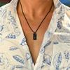 Vnox Wrinkle Geometric Necklace for Men, Stainless Steel Rectangular Pendant Box Chain Necklaces, Punk Jewelry Halloween Gifts