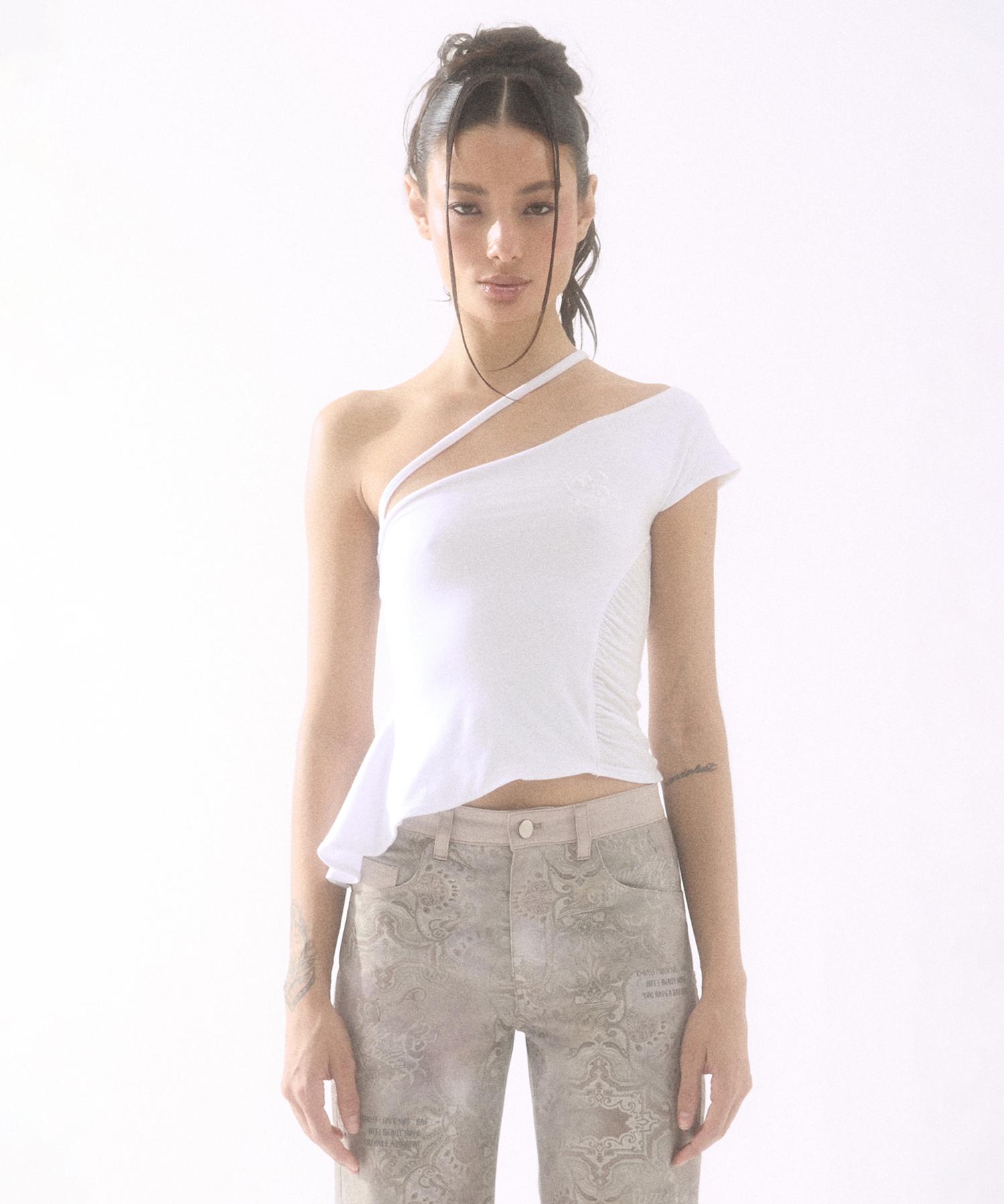 Buddy One Shoulder Drape Sleeveless White M