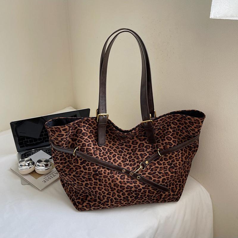 Women's Soft Large Capacity Leopard Shopper Shopping Bag New Travel Casual Shoulder Bag Handbags and Purses CLE