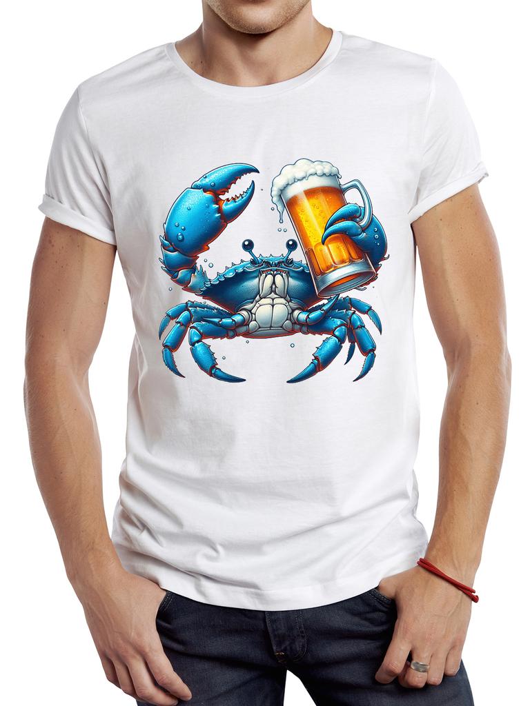 2025 new model TEEHUB Vintage Funny Blue Crab Men T Shirt Casual Holiday Beer Male Tops Hipster Retro Crab Drink Beer Printed Te