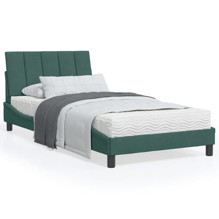 VidaXL Lit avec matelas vert foncé 100x200 cm velours 3208583