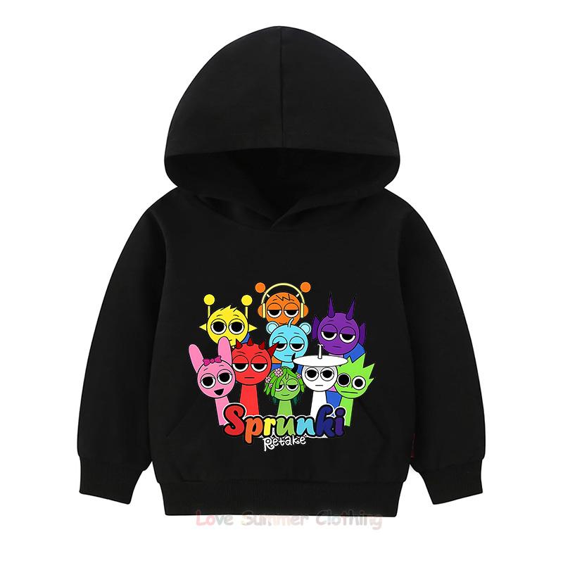 Nuovi Arrivi Autunnali Felpa con Cappuccio per Bambini Sprunki Felpa con Cappuccio Pullover per Bambini Incredibox Stampa HD Età 4-14 Poliestere Traspirante Felpe Anime per Ragazzi e Ragazze