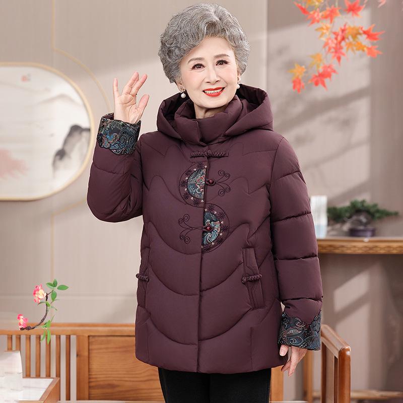 Stylish Fleece-Lined Winter Jacket for Older Women, Thickened and Hooded for Warmth