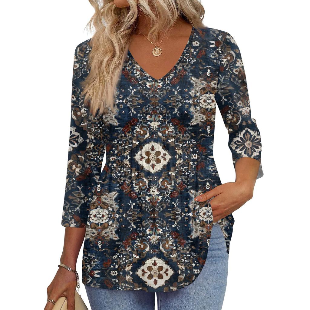 Women's T Shirt Print 3/4 Sleeve Fashion Basic V- Neck Regular Top