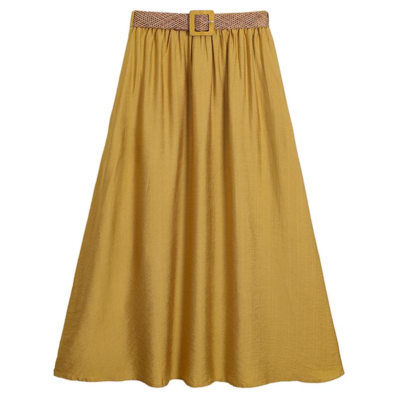 Fei Yuan Women s Retro A-line Draping Skirt with Belt - Versatile Summer Half Skirt M