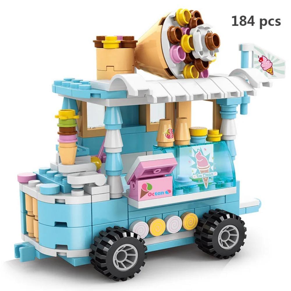 Mini Shop Market Street View Sets Model Building Blocks Hamburger Restaurant Retail Store Creative Architecture Friend Girl City