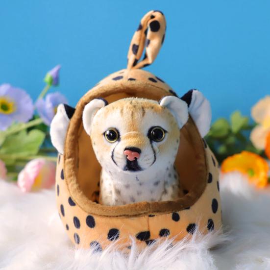 Simulated Tiger Plush Toy with Portable Bed Soft Fluffy PP Cotton Stuffed Giraffe Leopard Lion Animal Plushie Doll Home Decoration Kids Birthday Gift
